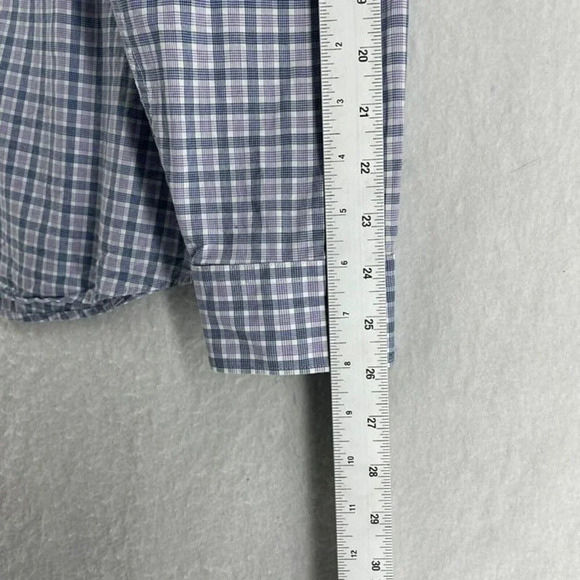 Express Button-Up Shirt Men's Sz L Purple Slim Fit Plaid Collared Curve Hem - Picture 4 of 12